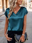Satin V-Neck Short Sleeve Blouse