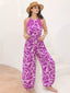 Leaf Print Sleeveless Jumpsuit