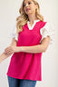 Celeste Full Size Solid Color Top with Ruffle Layered Sleeves Plus Size