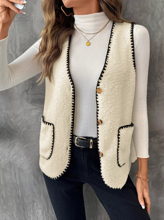 V-Neck Button Up Vest Coat