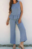 Color Ribbed Ruffle Tank Top and Pants Set