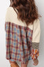Waffle Knit Plaid Patchwork Long Sleeve Blouse