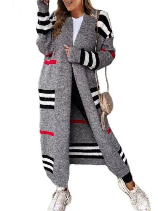 Striped Longline Open Front Cardigan