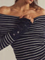 Striped Off-Shoulder Long Sleeve Knit Top