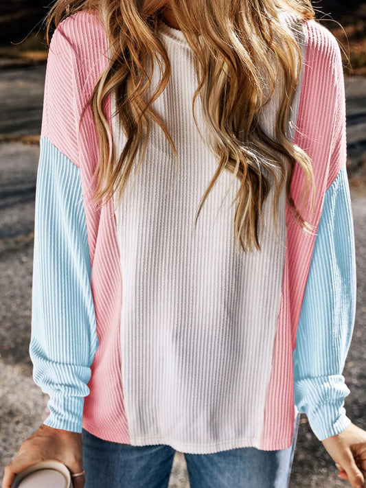 Color Block Corded Long Sleeve Top
