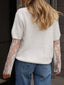 Lace Sleeve Patchwork Faux Two-piece Fuzzy Sweater