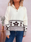 Flower Zip Collar Long Sleeve Sweater