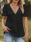 Lace Trim V-Neck Puff Sleeve Blouse