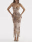 Printed Sweetheart Neck Bodycon Maxi Dress