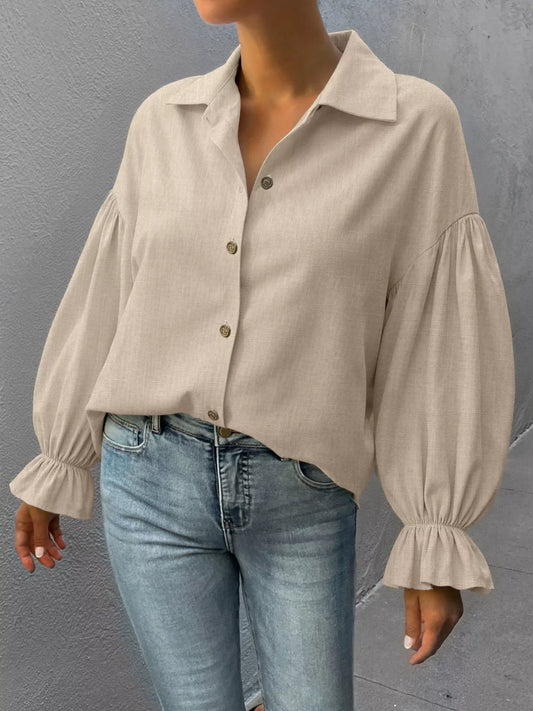 Button-Down Flounce Sleeve Shirt