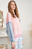 ADORA Plus Size Frayed Denim Sleeve Sweater Top
