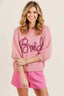 BiBi Metallic Letter Short Puff Sleeve Hairy Sweater