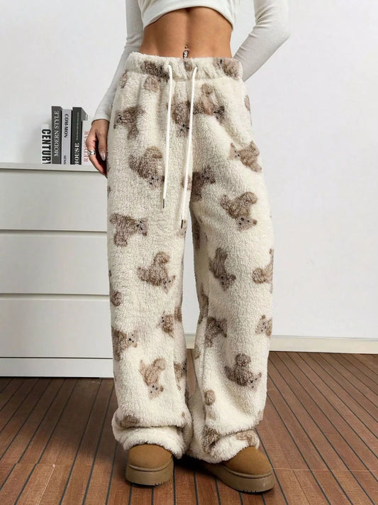 Teddy Bear Print Fluffy Pants