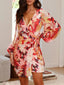 Surplice Long Sleeve Tie Waist Dress