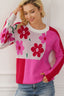 Flower Color Block Round Neck Sweater
