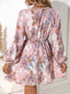 Floral Print Surplice Balloon Sleeve Dress