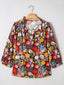 Floral 3/4 Puff Sleeve Tied Neck Blouse
