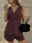 Button Front V-Neck Top and Shorts Set