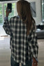 Contrast Striped Edge Half Placket Plaid Blouse