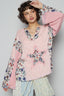 POL Floral Stud Detail Star Patch Notched Long Sleeve T-Shirt