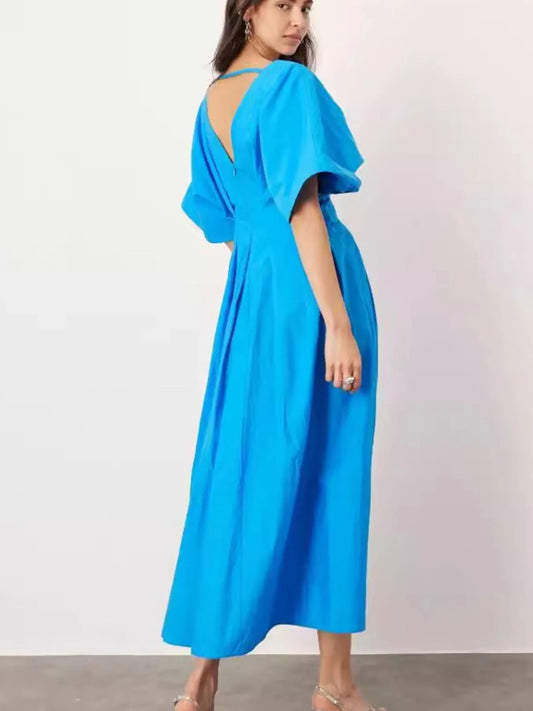V-Neck Half Sleeve Midi Dress