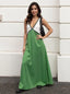 Color Block V-Neck Sleeveless Maxi Dress
