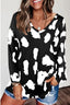 Full Size Printed V-Neck Long Sleeve Top