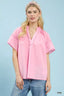 Umgee Gingham Puff Sleeve Top with Lace Trim