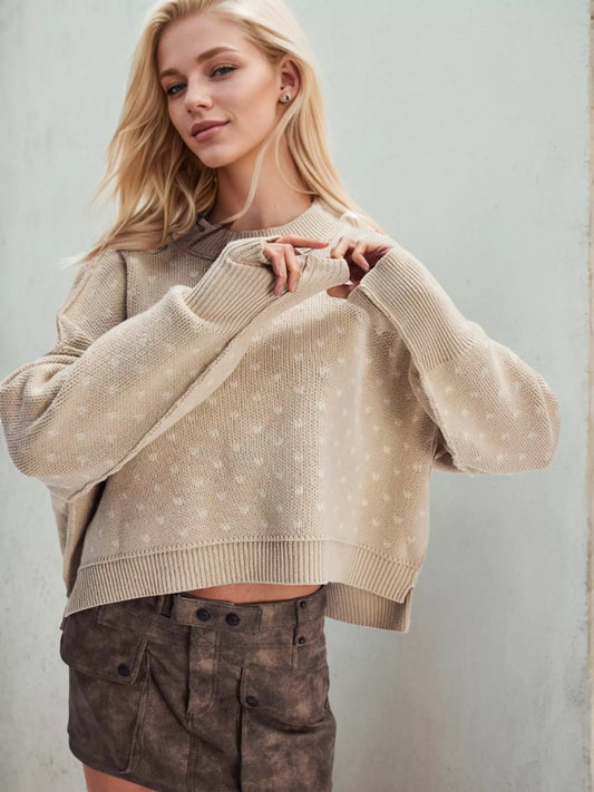 Heart-Patterned Round Neck Sweater