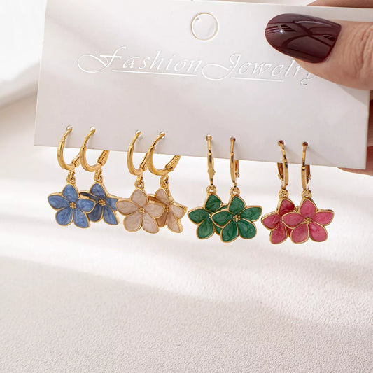4 Piece Colorful Flower Drop Earrings