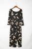 Printed Round Neck Slit Midi Dress