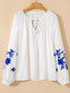 Floral Embroidered Tie Neck Blouse