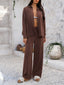 Devine Collared Neck Long Sleeve Top and Pants Set
