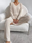 Ribbed Knit V-Neck Top and Pants Set