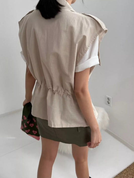 Drawstring Zip Up Vest Coat