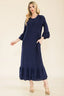 Celeste Full Size Modest Midi Dress with 3/4 Ruffle Bell Sleeves Plus Size