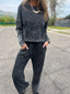 Full Size Washed Round Neck Top and Drawstring Pants Set Plus Size
