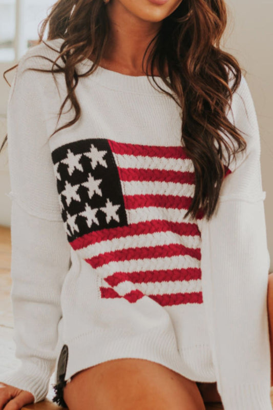 US Flag Side Slit Drop Shoulder Sweater