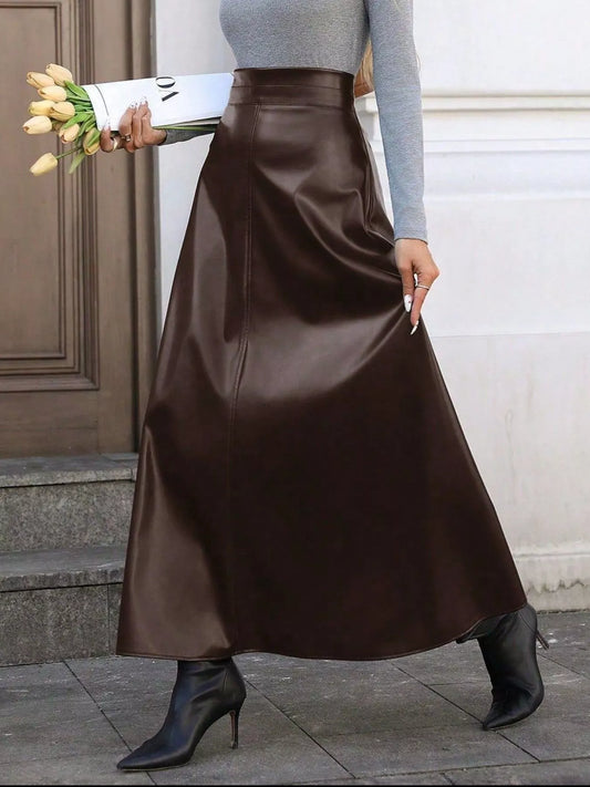Leather A-Line Midi Skirt