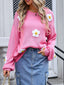 Angel Wings Flower Round Neck Long Sleeve Sweater