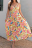 Abstract Print Spaghetti Strap Piping Detail Maxi Dress