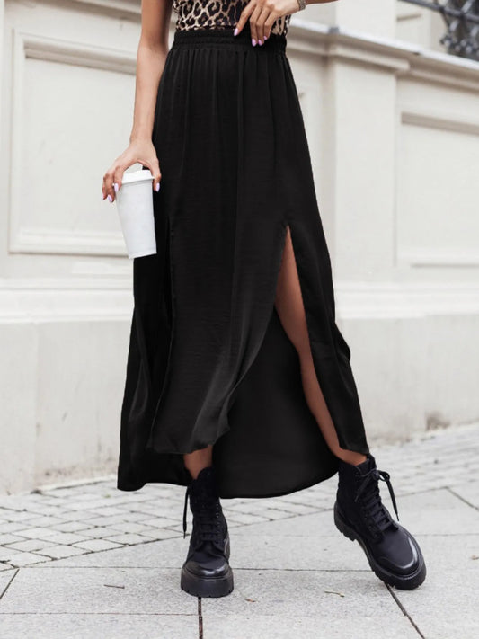 Elastic Waistband High-Slit Maxi Skirt