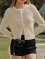 Openwork Button Up Long Sleeve Cardigan