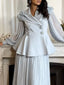 Frill Lapel Collar Top and Pleated Skirt Set