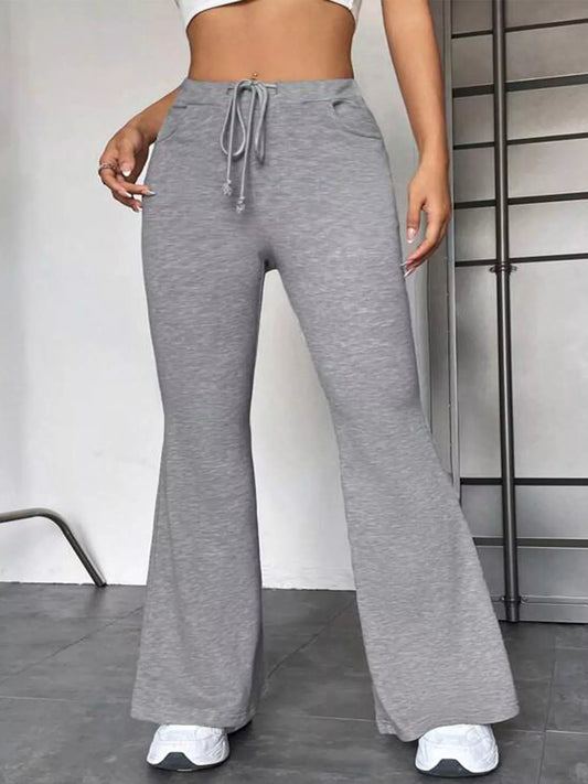 Full Size Casual Drawstring High Waist Flare Pants Plus Size