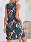 Lace Detail Printed V-Neck Sleeveless Dress