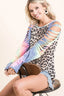 BiBi Leopard Thermal Top with Tie Dye Laser Cut Sleeves