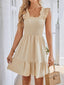 Smocked Square Neck Wide Strap Dress