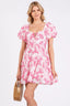 BiBi Flower Print Crinkle Gauze Puff Short Sleeve Dress