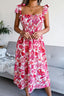 Floral Tie Shoulder Smocked Midi Dress